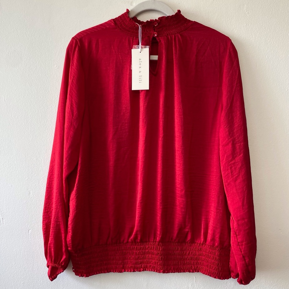 Title: Alex & Lili Red Smocked High Neck Blouse – NWT  Size XL - Picture 9 of 12